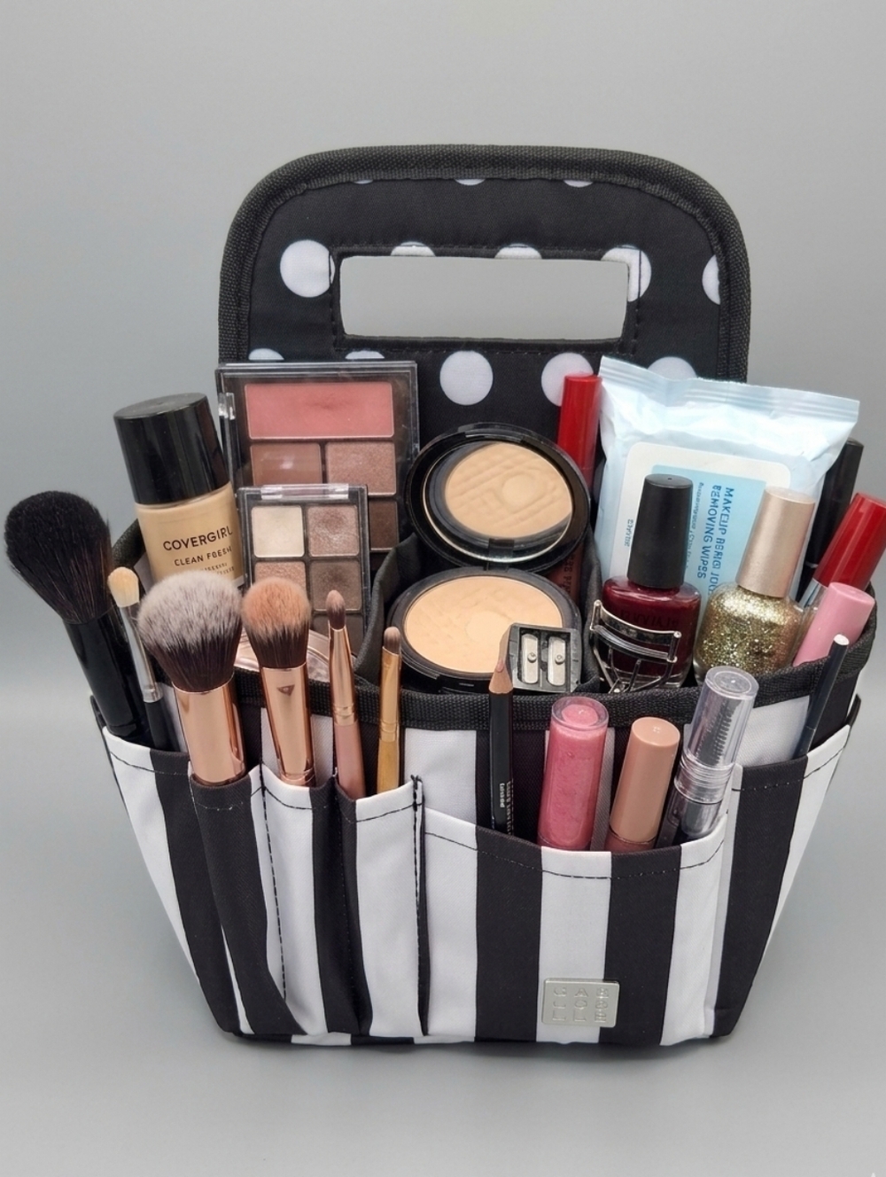 Caboodles Portable cosmetic organizer   Black & White Makeaup/Craft Caddy 8"x8"